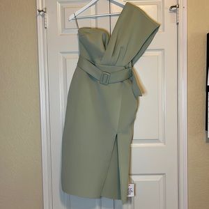 One shoulder mint green midi dress